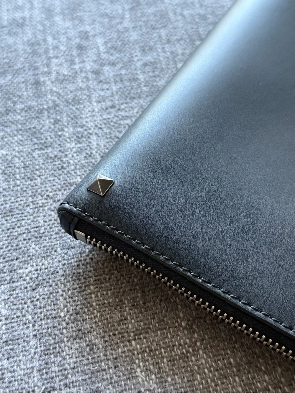 Valentino Garavani VLTN Black Leather Zip Pouch with Stud Accents